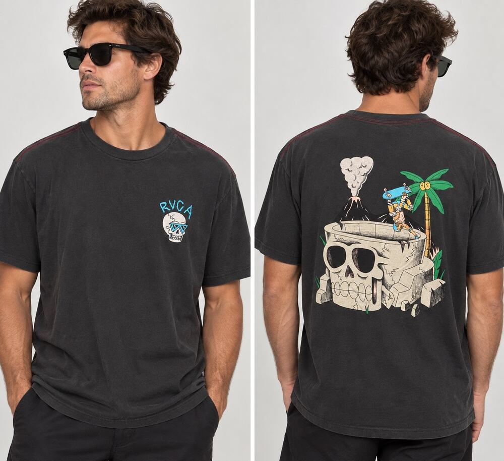 RVCA Luke Pelletier Skull Skate Graphic T-Shirt XL Gray Artist Series Streetwear